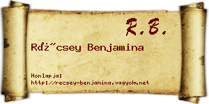 Récsey Benjamina névjegykártya